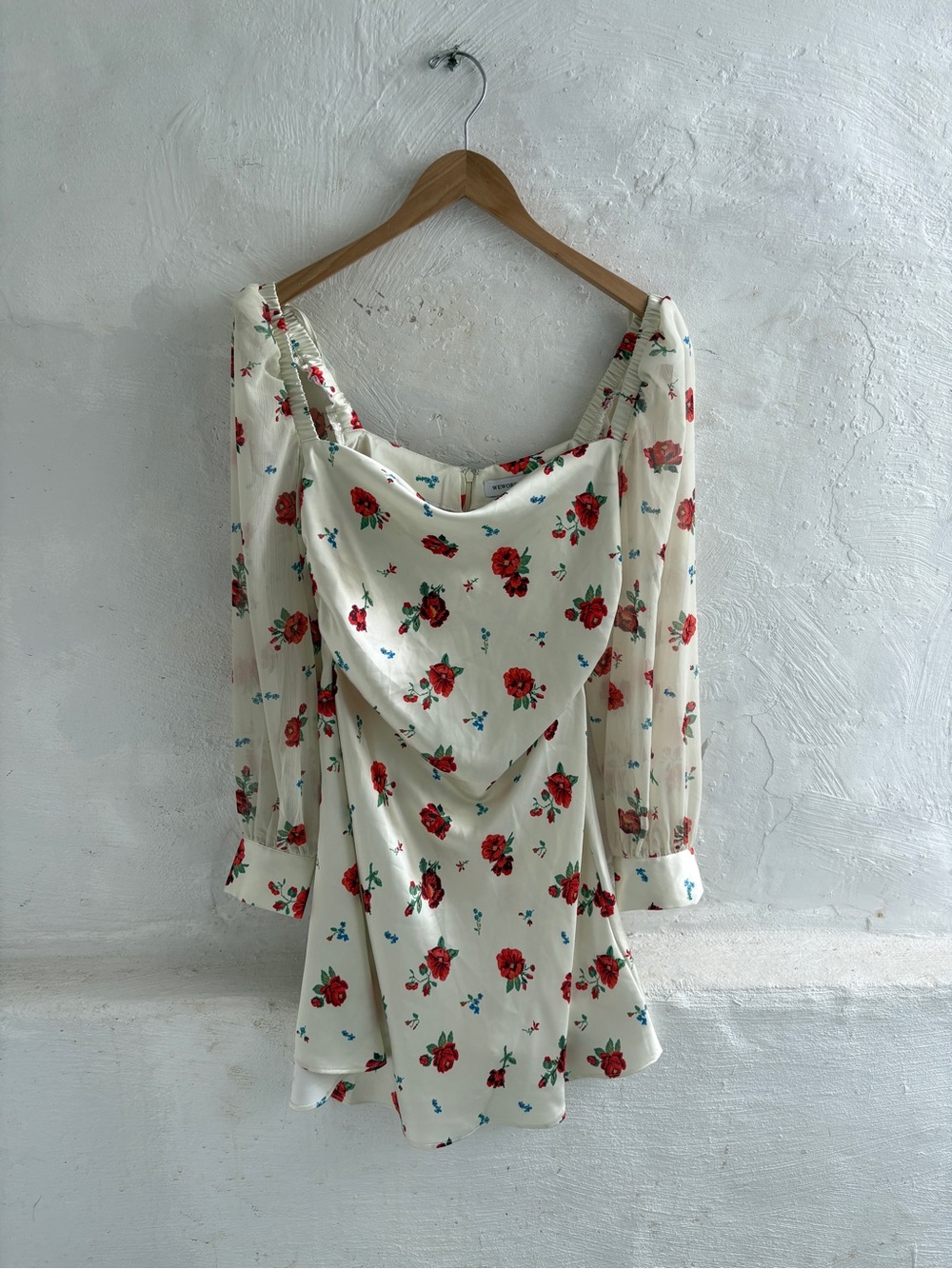 WeWoreWhat Creamy yellow Red Floral Satin Mini Dress